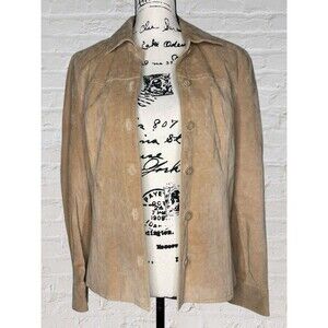 Vtg 90s Cherokee Suede Leather Bomber Jacket Size MED Tan Button Up Retro Classy
